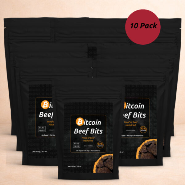 The Bitcoin Beef Bits Bundle of 10 packs.