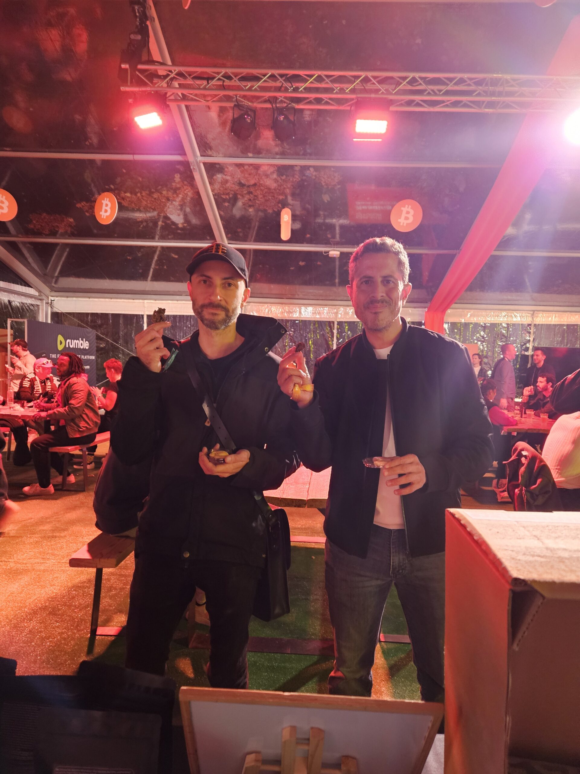 Saifedean Ammous and Martti Malmi at the Bitcoin Beef Bits Booth at the Plan ₿ Forum